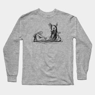 Odin Sailing In An Oselvar Viking Boat Through Fensalir Long Sleeve T-Shirt